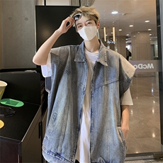 夏季新款港风高街潮牌拼接款翻领牛仔开衫马甲MJ0861-P60，男装背心/马甲，星座308B-1