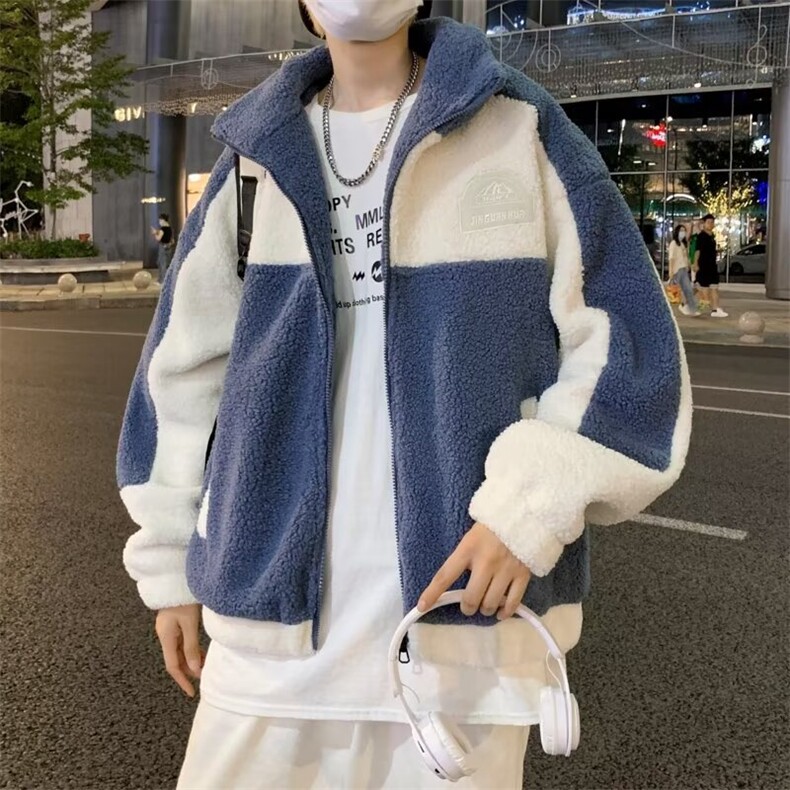 美式刺绣拼色羊羔绒外套男士秋冬季ins潮牌宽松情侣百搭保暖棉,男装棉衣,星座218-1（原230）