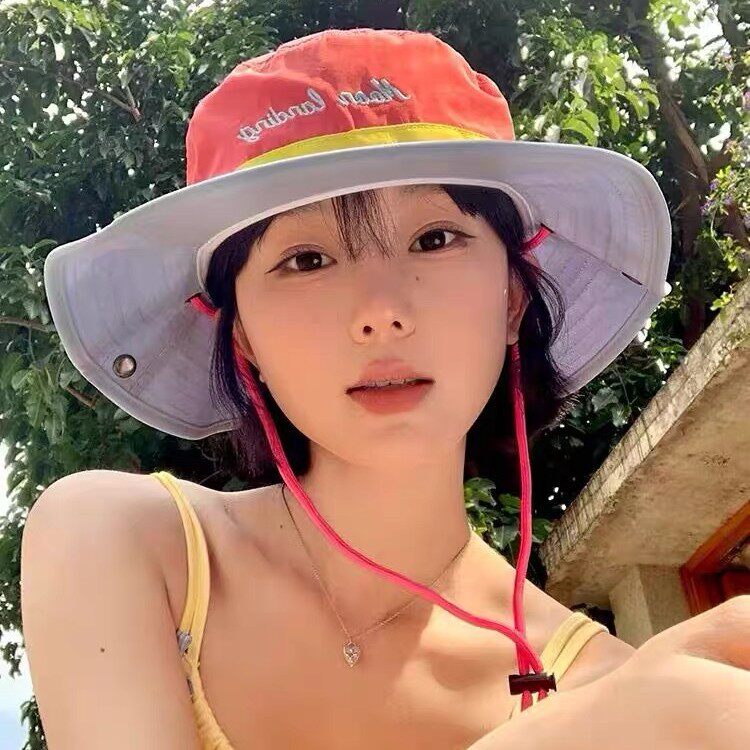 多巴胺刺绣户外登山帽女春夏季大帽檐遮阳防晒薄款渔夫帽子，帽子，星座418-2