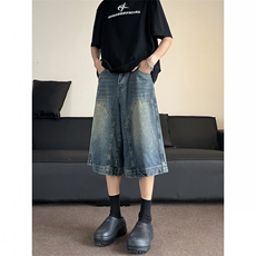 夏季牛仔短裤男美式高街裤子痞帅宽松休闲DK081/P43，男装牛仔裤，电商D202-1
