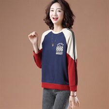 2021春季新款洋气时尚拼接圆领卫衣上衣女，女装大码女装，潮品会