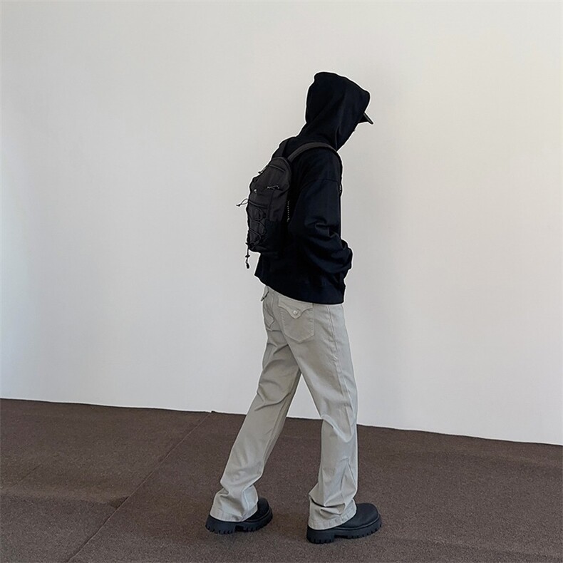 美式高街cleanfit脏灰色廓形休闲裤男女直筒微喇潮流vibe风裤子,男装休闲裤,星座410-7
