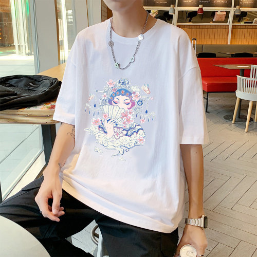 220克重工纯棉潮京剧美女印花短袖T恤情侣装体恤D246-1-WT20,男装T恤,电商A426-1(原A430-1)