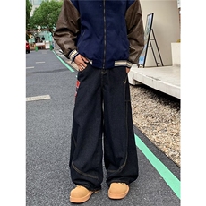 设计感牛仔裤男2024冬季新款美式弯刀裤痞帅宽松阔腿裤RK2331-P55，男装牛仔裤，星座412-2