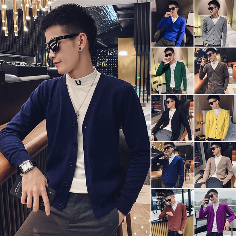 宝蓝2024春装社会小伙纯色修身开衫毛衣针织衫男M023-P55控价78，男装针织衫/毛衣，电商A108