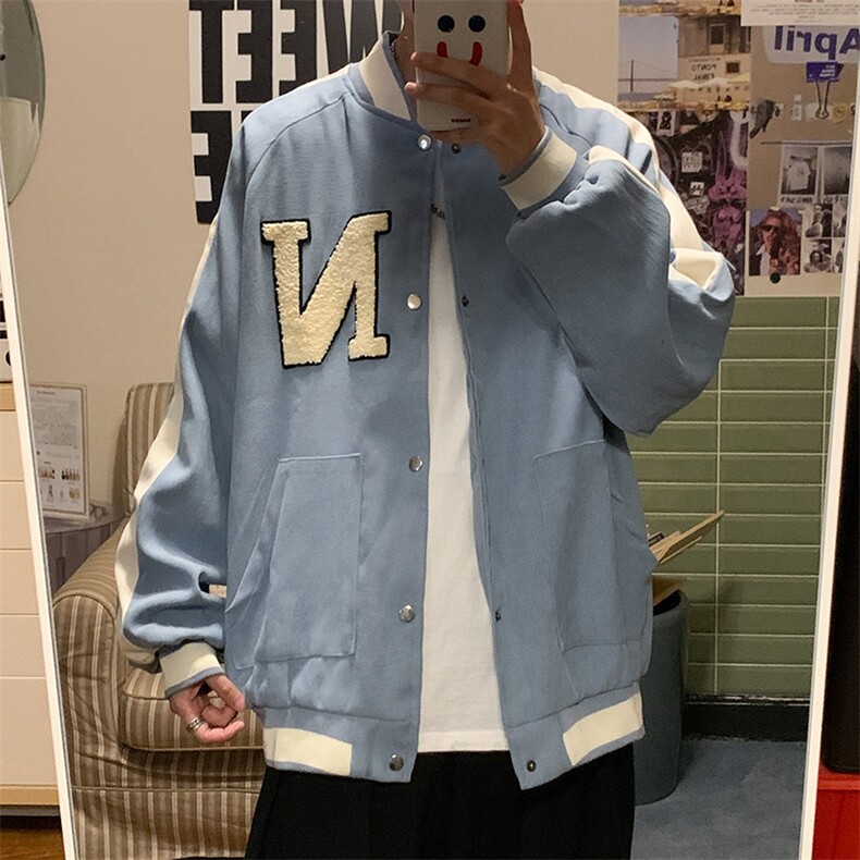港风棒球服ins潮牌宽松复古撞色机车夹克美式外套秋季 W1271-P59图片