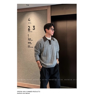 MM521-P60老钱风假两件撞色百搭POLO领针织毛衣图片