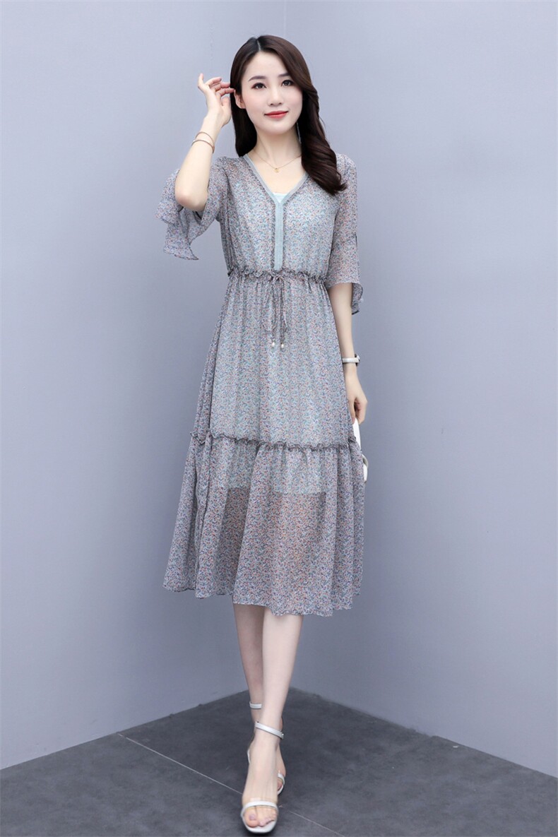 套装/套裙2022年夏季五分袖中长款印花两件套抽褶,女装套装/套裙,岚衣(原川流布茜）