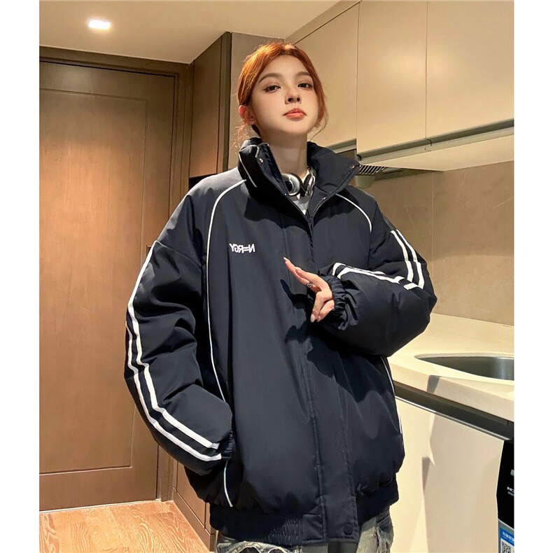 中性风冬装港风条纹织带棉服棉衣休闲加厚外套男女G1107P118,男装棉衣,电商A339