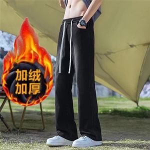 2026春秋季牛仔裤男宽松休闲潮流美式高街宽松百搭加绒潮牌长裤图片