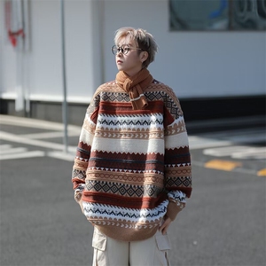 民族风毛衣男冬季韩系复古高级感潮牌条纹针织衫 M5032 P50图片