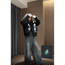 现货5W件冬季三防重磅硬挺boxy短款羽绒立领PU皮棉衣外套加厚棉服，男装棉衣，电商A486