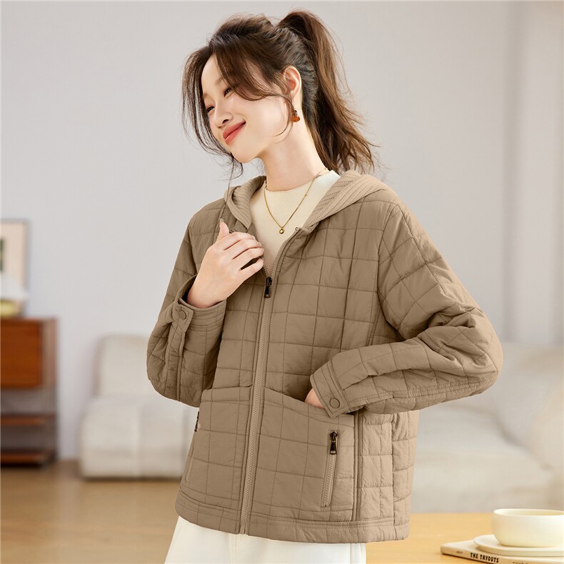 叶笙衣82559毛线帽相拼口袋拉链棉衣,女装棉衣/棉服,叶笙衣