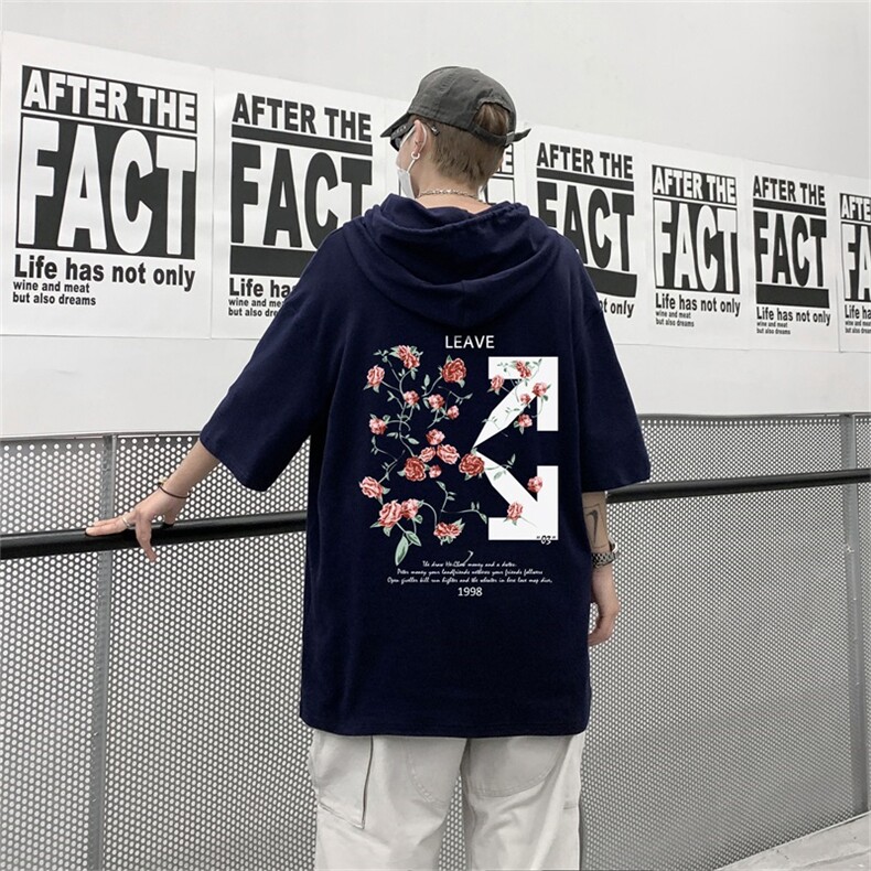 电商DSA028-MQ22L113P30夏季新款港风印花华夫格连帽短袖卫衣男,男装T恤,电商A028