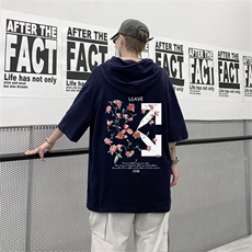 电商DSA028-MQ22L113P30夏季新款港风印花华夫格连帽短袖卫衣男，男装T恤，电商A028