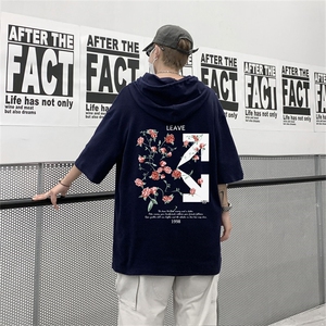 电商DSA028-MQ22L113 P30 夏季新款港风印花华夫格连帽短袖卫衣男图片