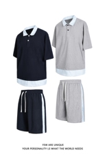 夏季新款抖音品质假两件短袖POLO衫潮牌休闲套装男-A2119TP50控78，男装T恤，电商B241