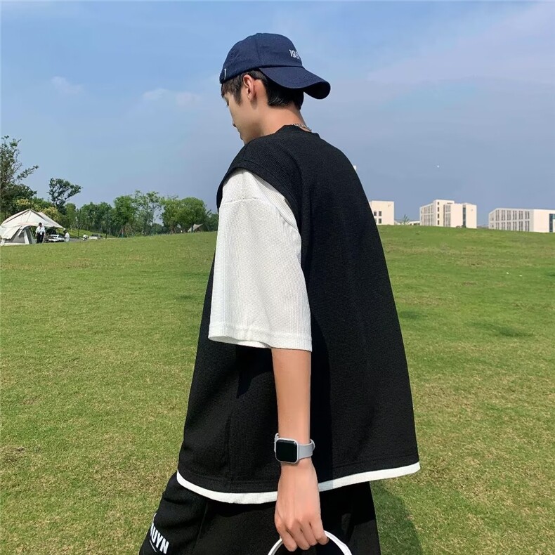 冰丝华夫格假两件套装TZ222P40,男装休闲套装,星座1116-2