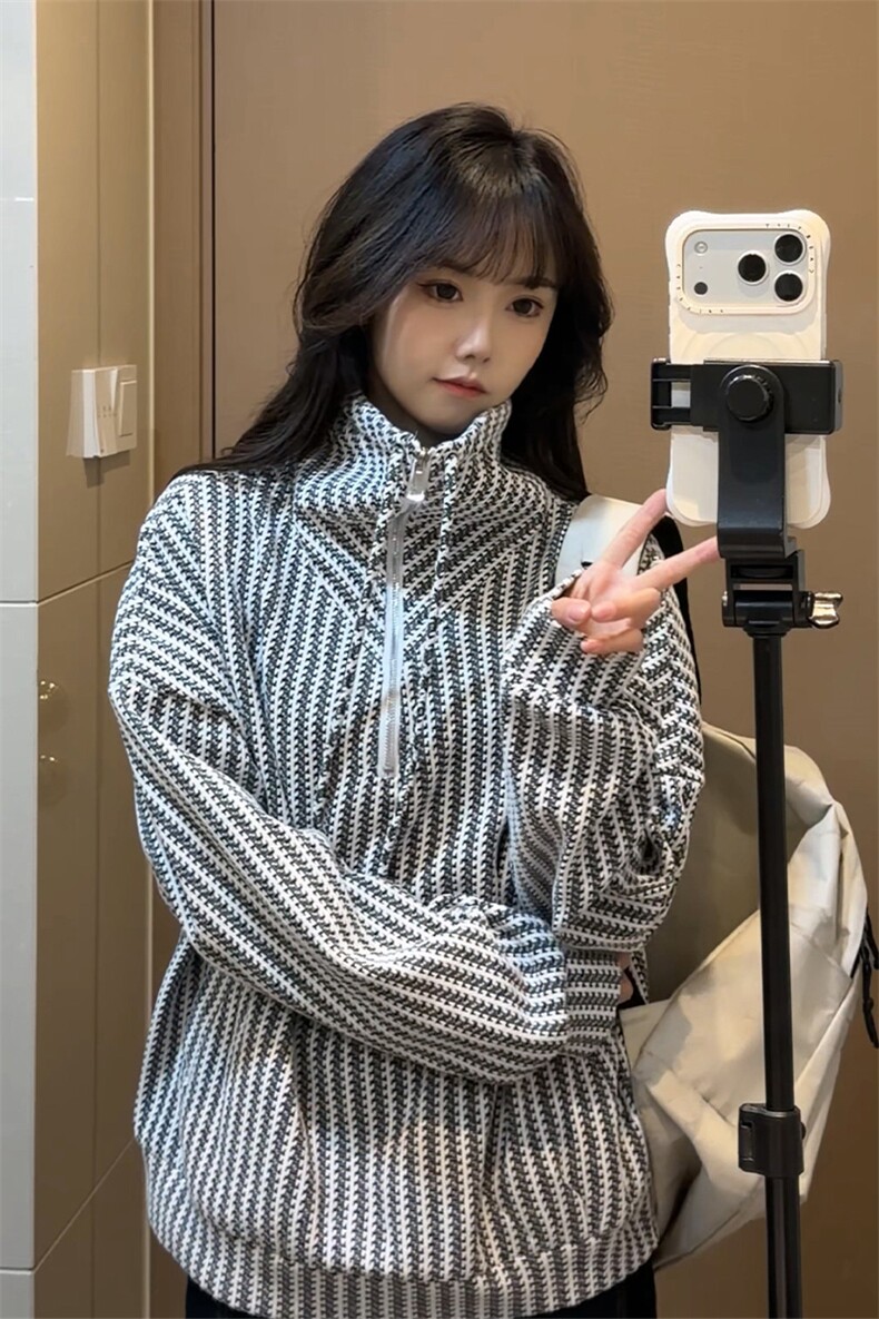 雪尼尔立领卫衣美式复古潮流打底设计重磅翻领外套卫衣常规P49,男装T恤,电商B319