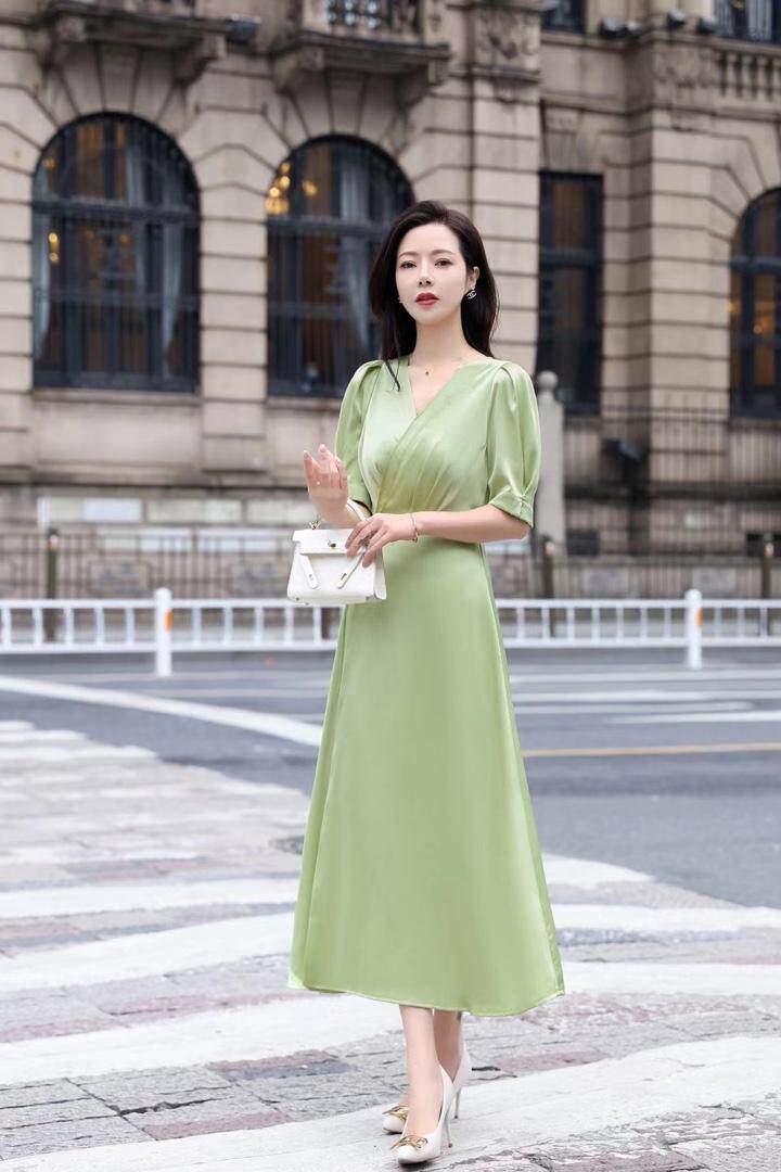 现醋酸缎连衣裙，女装连衣裙，伊丽叶