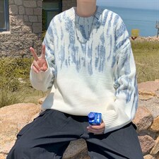 日系潮牌圆领毛衣春秋休闲针织衫潮流长袖套头潮男上衣M169-P48，男装针织衫/毛衣，星座512-4