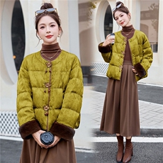 新中式提花羽绒服女2025冬季新款超好看拼接撞色保暖外套女，女装羽绒服，沁沁公主