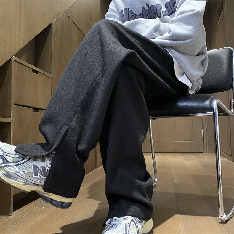 冬季新品加厚毛呢拉链开衩休闲裤大码M~5XLXZ604-KG70-P50控68,男装休闲裤,星座604