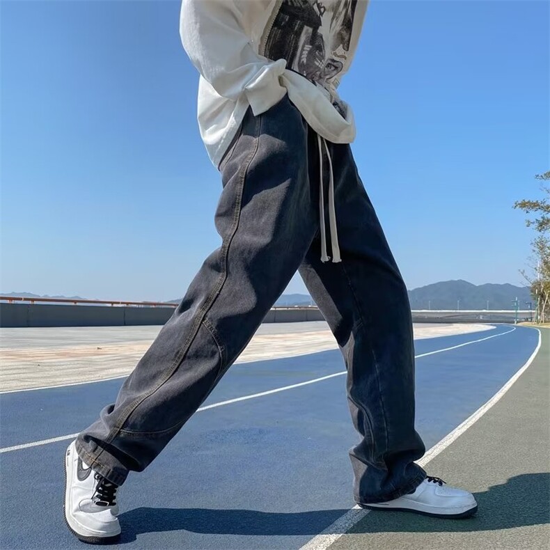 美式工装牛仔裤男秋冬直筒宽松潮牌高街裤子拖地阔腿裤N2033-p45,男装牛仔裤,星座1008-1