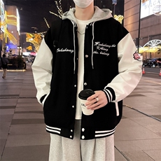 F155-P58日系潮牌宽松休闲连帽刺绣棒球服撞色拼接夹克外套男，男装夹克，星座512-6