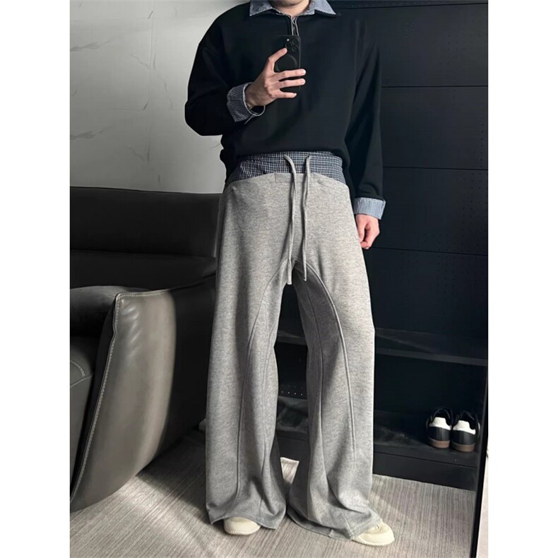 灰色男士时尚百搭直筒裤宽松韩版弯刀裤休闲裤图片