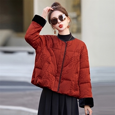 新中式g风羽绒服女2025冬季新款拼接白鸭绒加厚短外套，女装羽绒服，沁沁公主