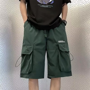 港风夏款男短裤工装大口袋字母印花抽绳五分冲锋裤D1043-P32图片