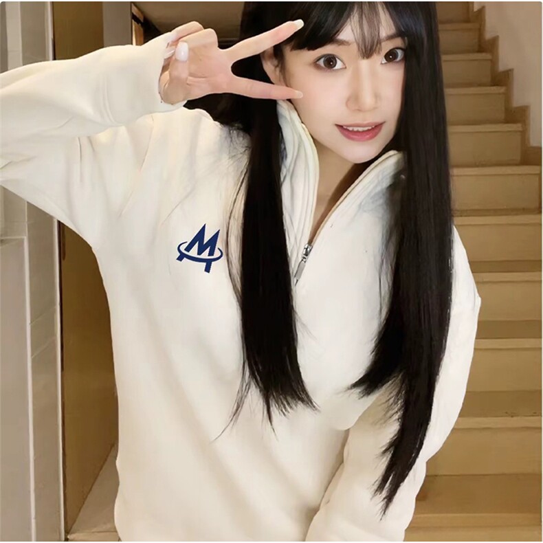 抖音得物美式全棉可翻领立领卫衣半拉链印花外套卫衣A1103,女装短外套,电商A443