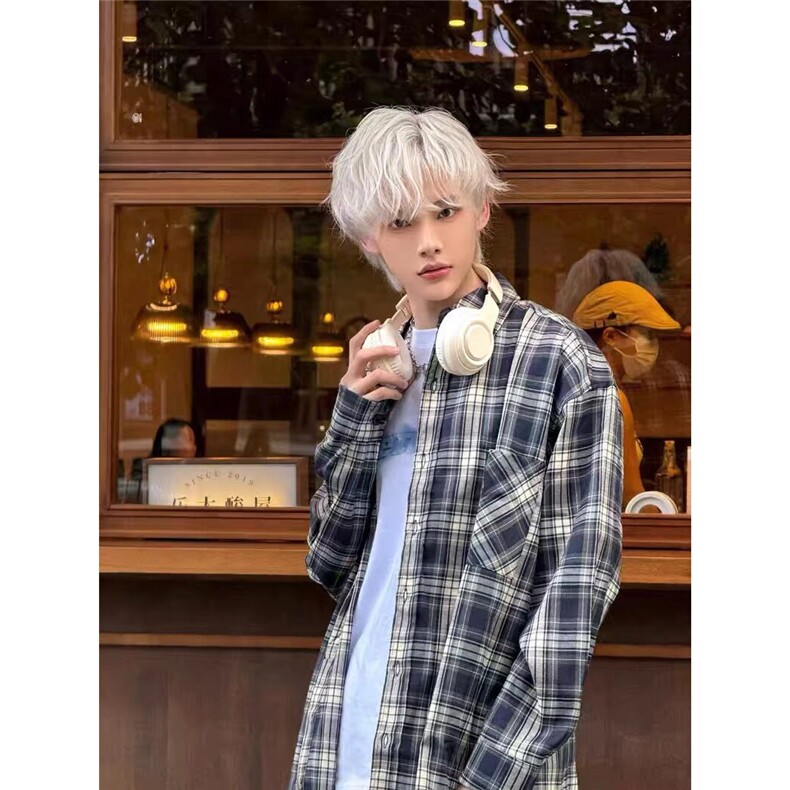 vintage格子衬衫男潮长袖美式复古防晒衬衣夏季cleanfit情侣外套,男装防晒衣,星座601-1