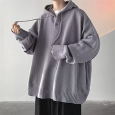 vintage美式复古慵懒风纽扣连帽毛衣男设计感小众痞帅慵懒风线衣，男装针织衫/毛衣，星座218-1（原230）