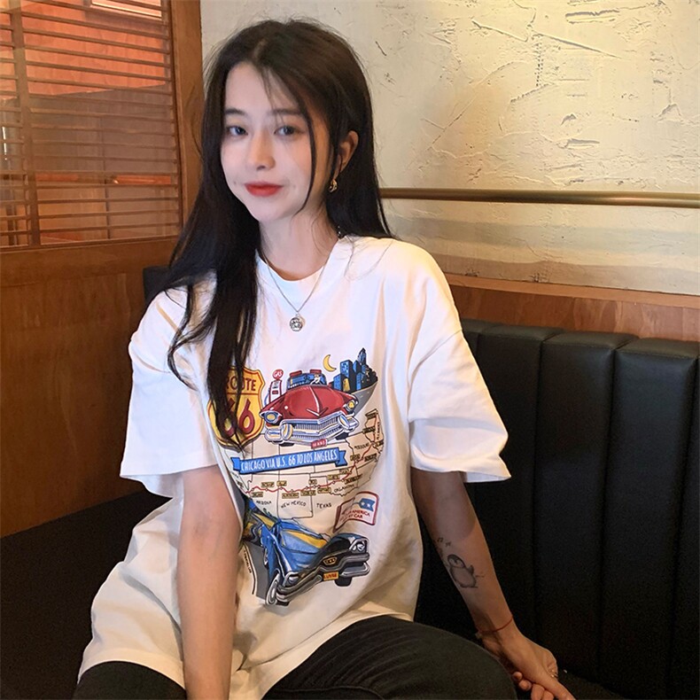 T0734-P25复古汽车全棉印花短袖男女款情侣短袖穿搭宽松版百搭,男装T恤,星座617A-2