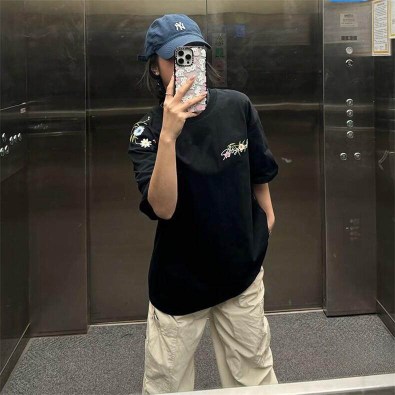 万针全刺绣工艺抖音得物高品质260克重磅纯棉双纱美式高街短袖T恤,男装T恤,电商A486