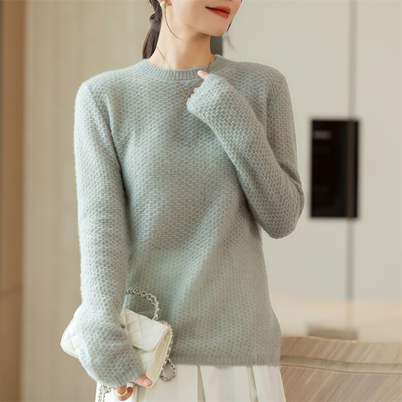 2025春秋新款桑蚕丝羊绒衫女纯色宽松休闲套头针织衫圆领舒适上衣,女装羊绒衫,咔绒特
