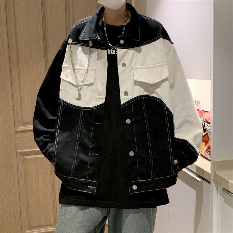 潮牌牛仔夹克男春秋季港风宽松百搭工装学生外套JK02079-P55,男装夹克,星座308B-1