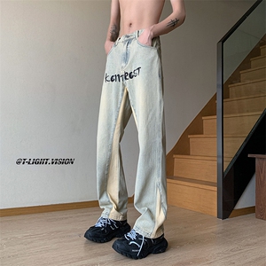B221 美式ins高街小众刺绣拼接直筒小脚牛仔裤 LK23034-P65 控88图片
