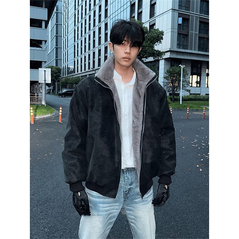 2025秋冬美式复古重磅双色棉衣男高街痞帅保暖座山雕外套，男装棉衣，星座506A