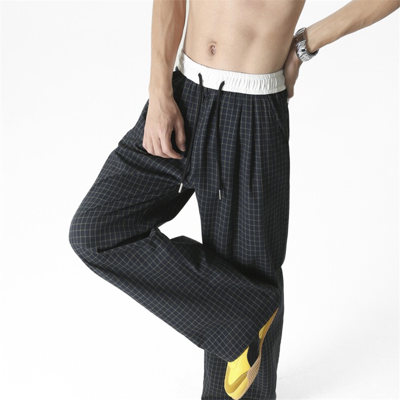 网红美式复古格子拼接假两件阔腿裤慵懒风休闲裤504-K241-P45控68，男装休闲裤，星座504