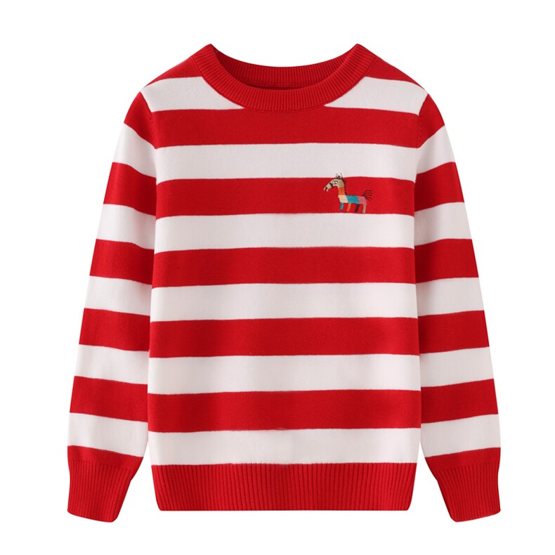 时尚儿童条纹刺绣针织衫舒适柔软春秋，童装儿童针织衫，伊美侕