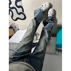 G3153HH-特P48闪电纹破洞牛仔裤美式高街cleanfit裤子直筒微喇裤，男装牛仔裤，星座1007（原301D）
