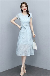 2023夏季新款简约气质优雅时尚腰部系带收腰显瘦雪纺连衣裙图片