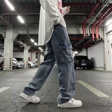 美式复古工装牛仔裤男潮牌多口袋宽松休闲百搭抽绳拖地裤，男装牛仔裤，星座410-6（原星座1304-1）