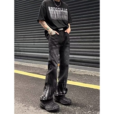 美式裤子高街扎染黑色渐变牛仔裤男款宽松显瘦直筒设计感小众长裤，男装牛仔裤，星座506A