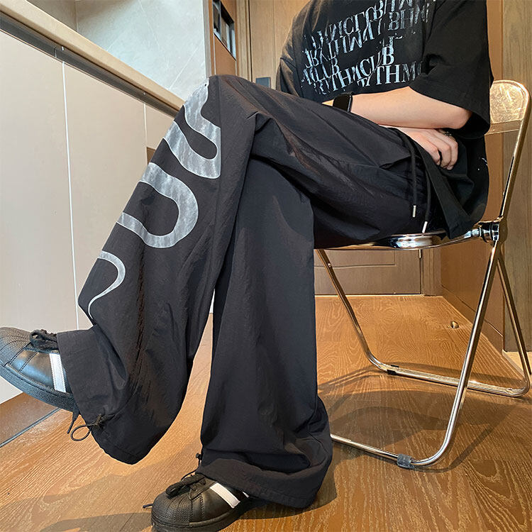 2025夏季新款美式高街小蛇印花宽松冰丝裤B315-K25519-特p35控68,男装休闲裤,电商B315