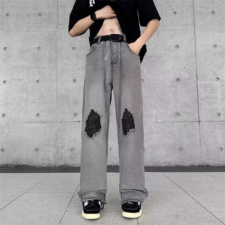 膝盖破洞牛仔裤男款修身小脚欧美高街vibe裤子美式K6070-P50,男装牛仔裤,星座1109-3