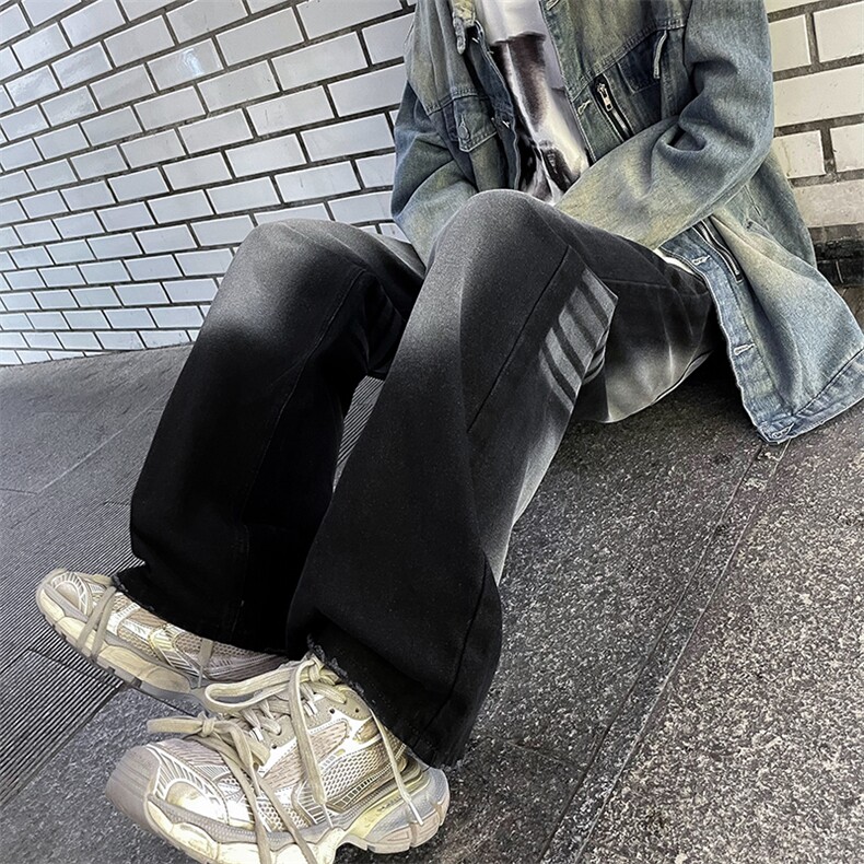 秋款男牛仔裤条纹扎染印花渐变色直筒宽松长裤NK860P45,男装牛仔裤,星座1013-1